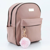 Mochila Feminina Pequena Mochilinha Faculdade Escola Pompom Cor Rosa Bolso Detalhado
