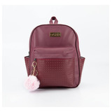 Mochila Feminina Pequena Mochilinha Faculdade Escola Pompom Cor Vinho Bolso Detalhado