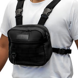 Mochila Frontal Motoboy Chest Bag Multiuso Bolsa Peito Preta Desenho Do Tecido Liso