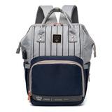Mochila Impermeável Lequeen Maternidade Reforçada Usb Mamãe Viagem Grande Cor Azul E Cinza 
