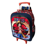 Mochila Infantil One Piece Luffy Rodinhas Tam G Lancheira Cor Vermelho Desenho Do Tecido M / L - Bia Rodas G