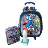 Mochila Infantil Rainbow Friends Babão G Rodinha + Lancheira