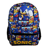 Mochila Sonic Infantil Juvenil Aulas Costas Cor Azul Desenho Do Tecido Liso