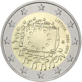 Moeda 2 Euro Comemorativa Lituânia 2015 Bandeira Da Ue Fc