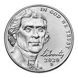 Moeda 5 Cents Jefferson Nickel 2020