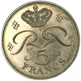 Moeda 5 Francos Mônaco 1976. Rara. Príncipe Rainier