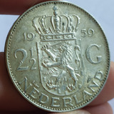 Moeda De Prata 2 1/2 Gulden 1959 Holanda Rainha Juliana 15gr