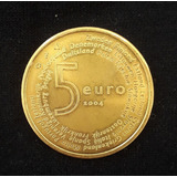 Moeda Holanda 5 Euros 2004 - Prata - Banho Dourado - Linda