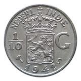 Moeda Indias Holandesas Km#318s 1/10 Gulden