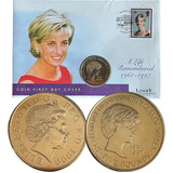 Moeda Oficial 1999 Lady Diana Lacrada E Selo Postal