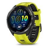 Moldura De Titânio Smartwatch Garmin Forerunner 965 Gps Amoled Triathlon Com Revestimento Dlc Em Preto Com Estojo Preto E Pulseira De Silicone Em Amarelo/preto
