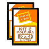 Moldura Quadro 40x60 Kit 2 Com Vidro Molduras Laqueada 60x40