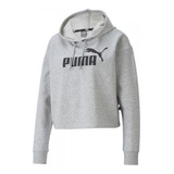 Moletom / Blusão Cropped Puma Ess Cropped Logo Hoodie Cinza