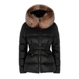 Moncler Jaqueta/parka Preta Capuz Pelo Natural