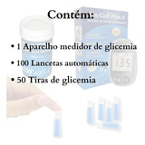 Monitor De Glicose + 50 Tiras De Glicose + 100 Lancetas Cor Azul