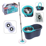 Mop Esfregão Giratório 360 De Limpeza Cesto Inox Com Refil