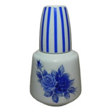 Moringa Copo Porcelana Decoração Tiras E Flor Azul 800 Ml.