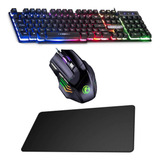 Mouse Pad Grande Teclado Semi Mecânico Mouse Gamer Kit Com 3