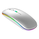 Mouse Rgb Led Anatômico Sem Fio Bateria Recarregável 2,4g Cor Prateado