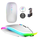 Mouse Sem Fio Recarregável Wireles Optico Led Rgb Ergonômico Cor Prata