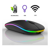 Mouse Sem Fio Recarregável Wireles Optico Led Rgb Preto