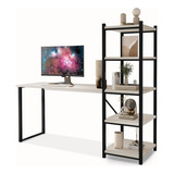 Ms Maciel & Signorini Escrivaninha Mesa Home Office Estilo Industrial Para Escritório Com Espaço Para Computador E Pratelerias Cor Blanco Fit