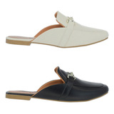 Mule 2 Pares Kit Sapatilha Bico Quadrado Rasteira Sapato 132
