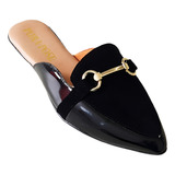 Mule Sapatilha - Enfeite Trapézio Vz Preto / Camurção Preto