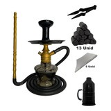 Narguile Completo Mini Monster Black Carvão Abafador Pegador
