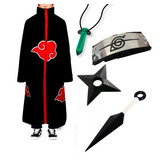 Naruto Traje Akatsuki Itachi Kit Ninja Com Colar Verde 