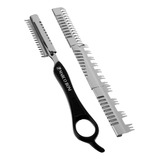 Navalha Navalhete Para Desfiar Cabelo C/3 Pentes Aço Inox