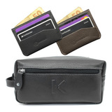 Necessaire Bolsa Couro Genuíno Kartmen + Ganhe 01 Carteira
