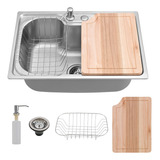 Newconcept Inox Gourmet Nw Aço Escovado Kit Cuba Aço Inox Gourmet Cozinha Acessórios Simples Com Tábua