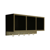 Nicho Triplo De Parede Organizador C/ Ganchos 60x26x15 Preto