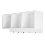 Nicho Triplo De Parede Organizador Com Ganchos 60x26x15cm Cor Branco