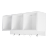 Nicho Triplo De Parede Organizador Com Ganchos 60x26x15cm