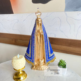 Nossa Senhora Aparecida Perola Azul Detalhes Dourado Cor Colorida