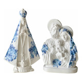 Nossa Senhora Aparecida + Sagrada Família Flores Azul Gesso