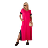 Novo Vestido Longo Saruel Com Manga Fenda Lateral Promoc De