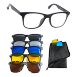 Óculos Clip-on Magnético C/ 5 Lentes Acetato Quadrado Pg415