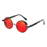 Óculos De Sol Bulier Modas Steampunk, Cor Vermelho Armação De Aço, Lente De Policarbonato Haste De Aço