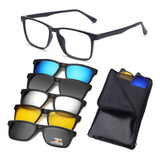 Óculos De Sol Clip On C/ Armação Grau 6 X 1 Polarizado Uv400 Armação Preto 9803 55-17-145 Lente Cinza-escuro Desenho Mirror