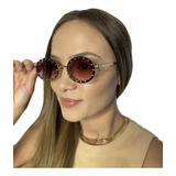 Óculos De Sol Feminino Redondo Retro C Strass Moda Blogueira