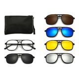 Óculos De Sol Multicor Polarizado 6 Em 1 Clip Troca Lentes