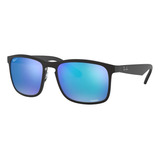 Óculos De Sol Polarizados Ray-ban Lentes De Sol Chromance Standard, Design Mirror, Cor Preto Armação De Náilon Cor Matte Black, Lente Blue De Plástico Espelhada/chromance, Haste Matte Black De Náilon 