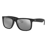 Óculos De Sol Ray-ban Justin Color Mix Standard Armação De Náilon Cor Matte Black, Lente Grey De Cristal Espelhada, Haste Matte Black De Náilon - Rb4165