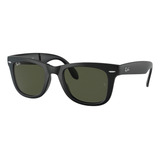 Óculos De Sol Ray-ban Wayfarer Folding Classic Extra Large Armação De Náilon Cor Matte Black, Lente Green De Cristal Clássica, Haste Matte Black De Náilon - Rb4105