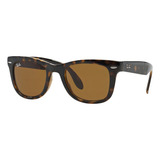 Óculos De Sol Ray-ban Wayfarer Folding Classic Large Armação De Náilon Cor Gloss Tortoise, Lente Brown De Cristal Clássica, Haste Gloss Tortoise De Náilon - Rb4105