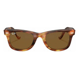 Óculos De Sol Ray-ban Wayfarer Original Classic Large Armação De Acetato Cor Polished Striped Havana, Lente Brown De Cristal Clássica, Haste Tortoise De Acetato - Rb2140