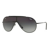 Óculos De Sol Ray-ban Wings Standard Armação De Metal Cor Polished Black, Lente Grey De Poliamida Degradada, Haste Polished Black De Metal - Rb3597